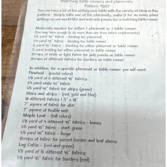 Lets Set The Table Cotton Way Table Runner & Placemat Pattern #807 Quilting Sewi - Picture 3 of 3